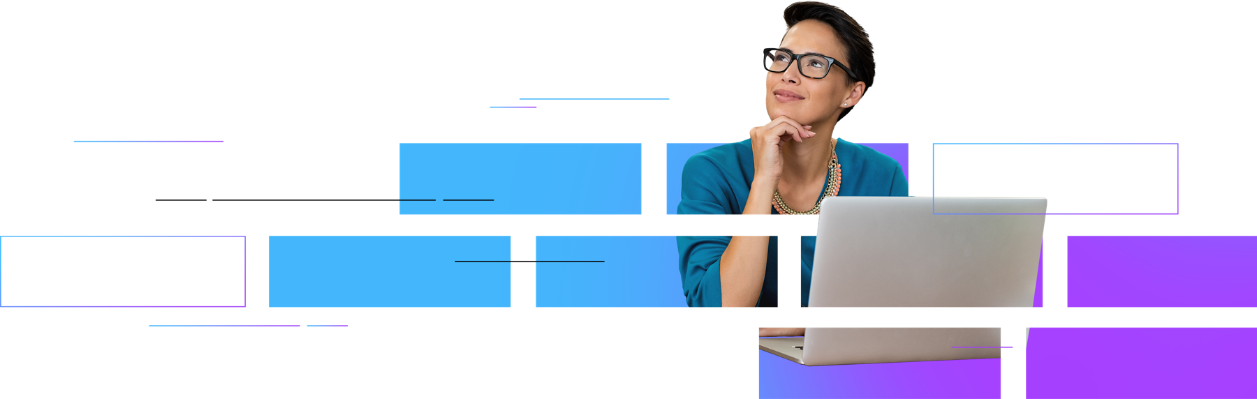 A truit technician working at a laptop, set into the truit bar motif.