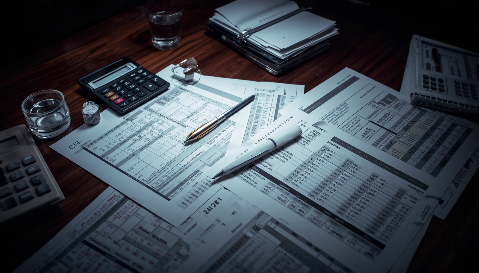 CPA workspace with financial documents and calculators