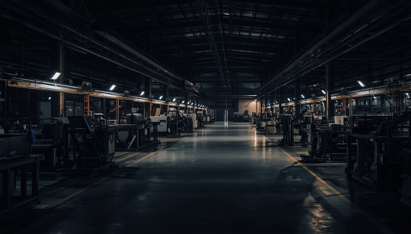 Manufacturing plant floor with industrial machinery