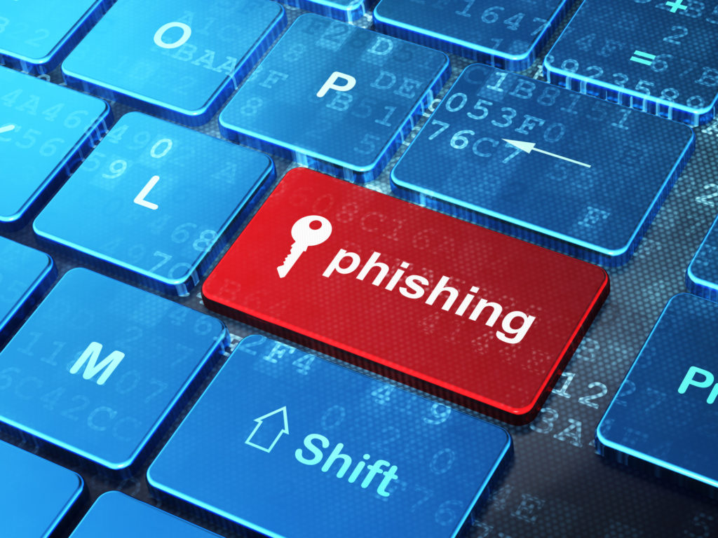 Privacy concept: Phishing facts on computer keyboard